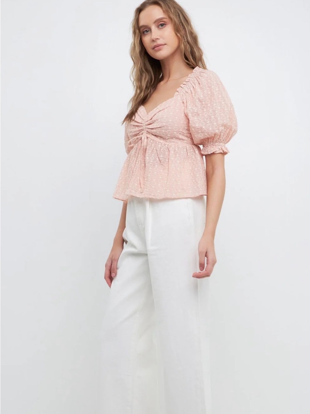 Free The Roses Pink Ruched Peplum Top - Picture 3 of 5
